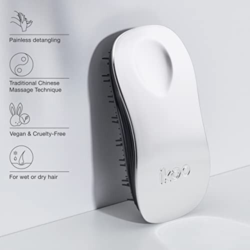 NEW in Box, Ikoo Home Effortless Detangling Ergonomic Brush in Silver Oyster